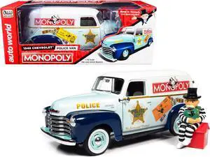 1948 Chevrolet Panel Police Van with Mr. Monopoly Figurine "Monopoly" 1/18 Diecast Model Car by Auto World