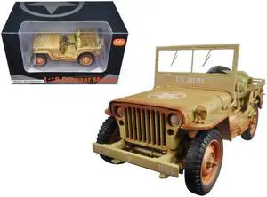 US Army WWII Jeep Vehicle Desert Color Weathered Version 1/18 Diecast Model Car by American Diorama
