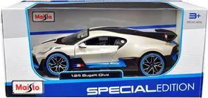 Bugatti Divo Satin White Metallic with Carbon and Blue Accents "Special Edition" 1/24 Diecast Model Car by Maisto
