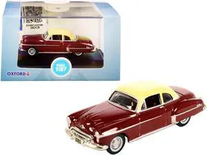 1950 Oldsmobile Rocket 88 Coupe Chariot Red with Canto Cream Top 1/87 (HO) Scale Diecast Model Car by Oxford Diecast