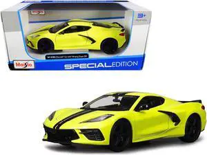 2020 Chevrolet Corvette Stingray Z51 Coupe Yellow with Black Stripes 1/24 Diecast Model Car by Maisto