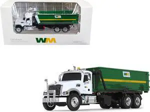 Mack Granite MP Garbage Truck w/Tub-Style Roll-Off Container Waste Management White & Green 1/87 HO Diecast Model by First Gear
