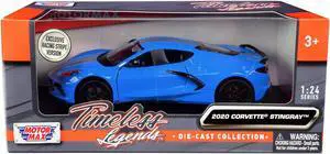 2020 Chevrolet Corvette C8 Stingray Blue with Silver Racing Stripes "Timeless Legends" 1/24 Diecast Model Car by Motormax