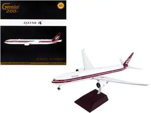 Boeing 777-300ER Commercial Aircraft with Flaps Down White with Dark Red Stripes 1/200 Diecast Model Airplane by GeminiJets