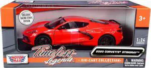 2020 Chevrolet Corvette C8 Stingray Red with Silver Racing Stripes "Timeless Legends" 1/24 Diecast Model Car by Motormax