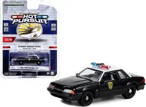 1990 Ford Mustang SSP Black and White "Wyoming Highway Patrol" "Hot Pursuit" Series 43 1/64 Diecast Model Car by Greenlight