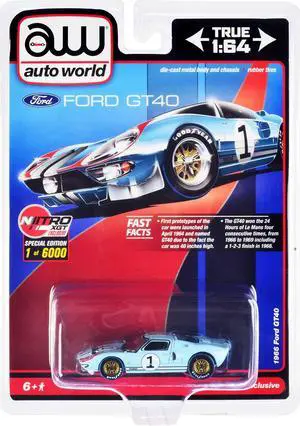 1966 Ford GT40 RHD #1 Light Blue with Stripes Limited Edition to 6000 pieces Worldwide 1/64 Diecast Model Car by Auto World