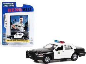 1998 Ford Crown Victoria Police Black & White Reno Sheriff's Dept. "Reno 911!" 2003-2009 TV 1/64 Diecast Model Car by Greenlight