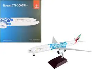 Boeing 777-300ER Commercial Aircraft White with Blue Graphics "Gemini 200" Series 1/200 Diecast Model Airplane by GeminiJets