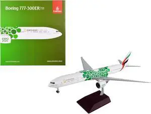 Boeing 777-300ER Commercial Aircraft White with Green Graphics "Gemini 200" Series 1/200 Diecast Model Airplane by GeminiJets