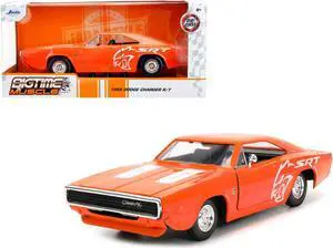 1968 Dodge Charger R/T SRT Orange with White Stripes and Graphics "Bigtime Muscle" Series 1/24 Diecast Model Car by Jada