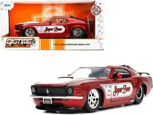 1970 Ford Mustang Boss 429 Candy Red with White Stripes "Super Boss" "Bigtime Muscle" Series 1/24 Diecast Model Car by Jada