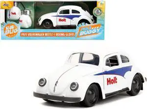 1959 Volkswagen Beetle Holt White w/Blue Graphics & Boxing Gloves Accessory "Punch Buggy" Series 1/32 Diecast Model Car by Jada