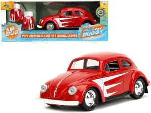 1959 Volkswagen Beetle Red with White Graphics and Boxing Gloves Accessory "Punch Buggy" Series 1/32 Diecast Model Car by Jada