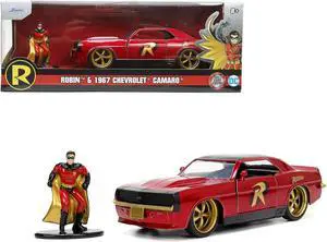 1969 Chevrolet Camaro Dark Red Metallic with Black Top and Robin Diecast Figure "Batman" 1/32 Diecast Model Car by Jada