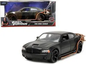 2006 Dodge Charger Matt Black with Outer Cage "Fast & Furious" Movie 1/24 Diecast Model Car by Jada
