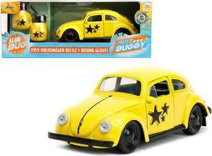 1959 Volkswagen Beetle Yellow with Black Graphics & Boxing Gloves Accessory "Punch Buggy" Series 1/32 Diecast Model Car by Jada