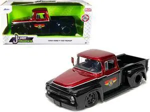 1956 Ford F-100 Pickup Truck "Mickey Thompson Performance Tires & Wheels" Black and Red Metallic 1/24 Diecast Model Car by Jada