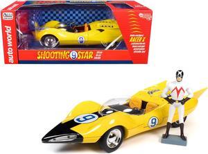 Shooting Star #9 Yellow and Racer X Figurine "Speed Racer" Anime Series 1/18 Diecast Model Car by Auto World