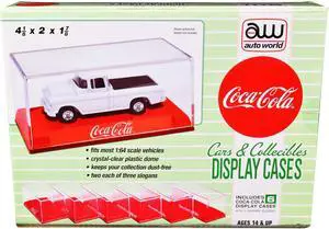 6 Collectible Acrylic Show Cases w/Red Plastic Bases w/3 Different Slogans "Coca-Cola" for 1/64 Scale Model Cars by Auto World