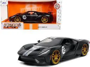 2017 Ford GT #2 Matt Black with Silver Stripes and Gold Wheels "Bigtime Muscle" Series 1/24 Diecast Model Car by Jada