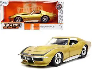 1969 Chevrolet Corvette Stingray ZL-1 Gold Metallic with Black Stripe "Bigtime Muscle" Series 1/24 Diecast Model Car by Jada