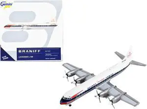 Lockheed L-188 Electra Commercial Aircraft White with Blue Stripes 1/400 Diecast Model Airplane by GeminiJets