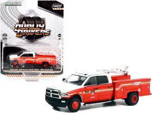 2018 Ram 3500 Dually Crane Truck Red & White w/Stripes "FDNY (Fire Dept of N.Y) Plant Ops" 1/64 Diecast Model Car by Greenlight