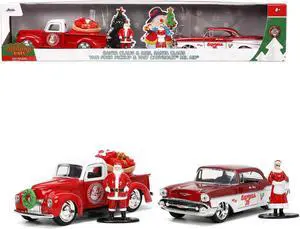 1941 Ford Truck Red & White & 1957 Chevrolet Bel Air Red Met. & White w/Figures 1/32 Diecast Model Cars by Jada