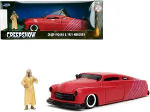 1951 Mercury Matt Red with Purple Stripes and Creep Diecast Figure "Creepshow" (1982) Movie 1/24 Diecast Model Car by Jada