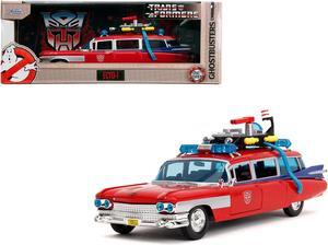 1959 Cadillac Ambulance Ecto-1 Red "Transformers" TV - "Ghostbusters" (1984) Movie Crossover1/24 Diecast Model Car by Jada