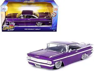 1959 Chevrolet Impala Lowrider Candy Purple with DUB Wire Wheels "Street Low" Series 1/24 Diecast Model Car by Jada