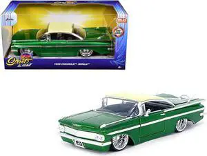 1959 Chevrolet Impala Lowrider Green Metallic w/Cream Top & DUB Wire Wheels "Street Low" Series 1/24 Diecast Model Car by Jada