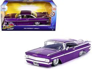 1959 Chevrolet Impala Lowrider Candy Purple with Wire Wheels "Street Low" Series 1/24 Diecast Model Car by Jada