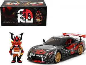 1993 Mazda RX-7 Black with Graphics "Lab Monkeys" with Saru Diecast Figure "Hollywood Rides" 1/24 Diecast Model Car by Jada