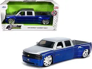 1999 Chevrolet Silverado Dually Truck Blue Met & Silver w/Custom KMC Wheels "Just Trucks" Series 1/24 Die Cast Model Car by Jada