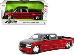 1999 Chevrolet Silverado Dually Truck Red Metallic and Gray w/Stock Wheels "Just Trucks" Series 1/24 Die Cast Model Car by Jada