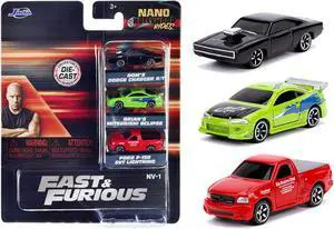 "Fast & Furious" 3 piece Set "Nano Hollywood Rides" Diecast Model Cars by Jada