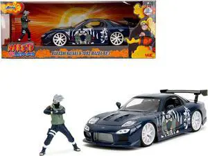 1993 Mazda RX-7 Dark Blue with Graphics and Figure "Naruto Shippuden" (2009-2017) TV Series 1/24 Diecast Model Car by Jada