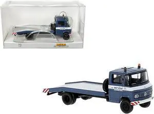 1968 Mercedes-Benz L 608 D Flatbed Truck Blue with White Stripes "Mercedes-Benz Service" 1/87 (HO) Scale Model Car by Brekina