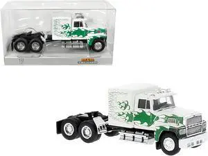1978 Ford LTL 9000 Truck Tractor White with Green Flames 1/87 (HO) Scale Model Car by Brekina