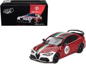 Alfa Romeo Giulia GTAm #99 Rosso GTA Red with Carbon Top and Stripes "Centro Stile" Livery 1/64 Diecast Model Car by BBR