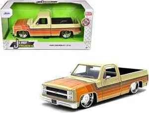 1985 Chevrolet C-10 Pickup Truck Beige with Stripes and Lowenhart Wheels "Just Trucks" Series 1/24 Die Cast Model Car by Jada