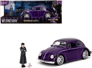 Volkswagen Beetle Purple Metallic and Wednesday Addams Diecast Figure "Wednesday" (2022) TV 1/24 Die Cast Model Car by Jada