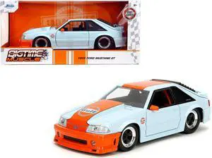 1989 Ford Mustang GT "Gulf Oil" Light Blue with Orange Stripe "Bigtime Muscle" Series 1/24 Die Cast Model Car by Jada
