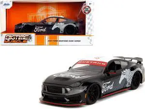 2024 Ford Mustang Dark Horse Black with White Top and "Mustang Horse Graphics" 1/24 Die Cast Model Car by Jada