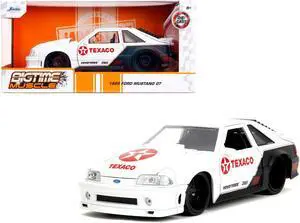 1989 Ford Mustang GT "Texaco" White and Matt Black with Graphics "Bigtime Muscle" Series 1/24 Diecast Model Car by Jada