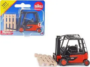 Linde E35 Forklift Truck Red with Black Top with Pallet Accessory Diecast Model by Siku