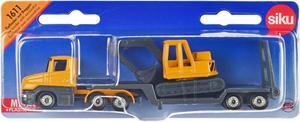 Truck with Low Loader Trailer and Excavator Yellow Diecast Model by Siku