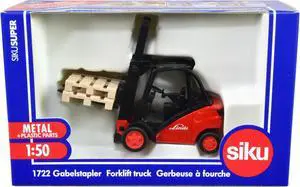 Linde Forklift Truck Red with 2 Pallet Accessories 1/50 Diecast Model by Siku